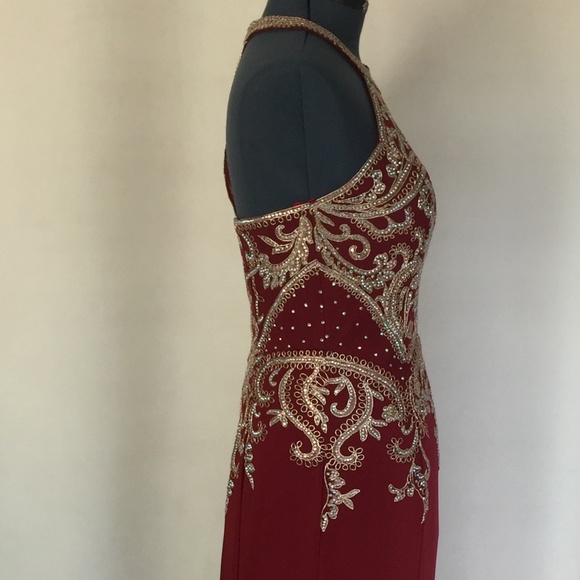 Judy&Julia Long Party Prom Dress Burgundy/Gold - Picture 3 of 8